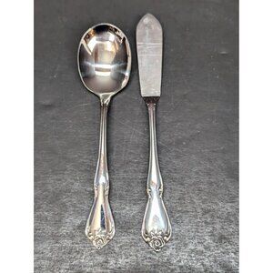 Oneida 1881 Rogers Arbor Rose True Rose Sugar Spoon and Butter Knife